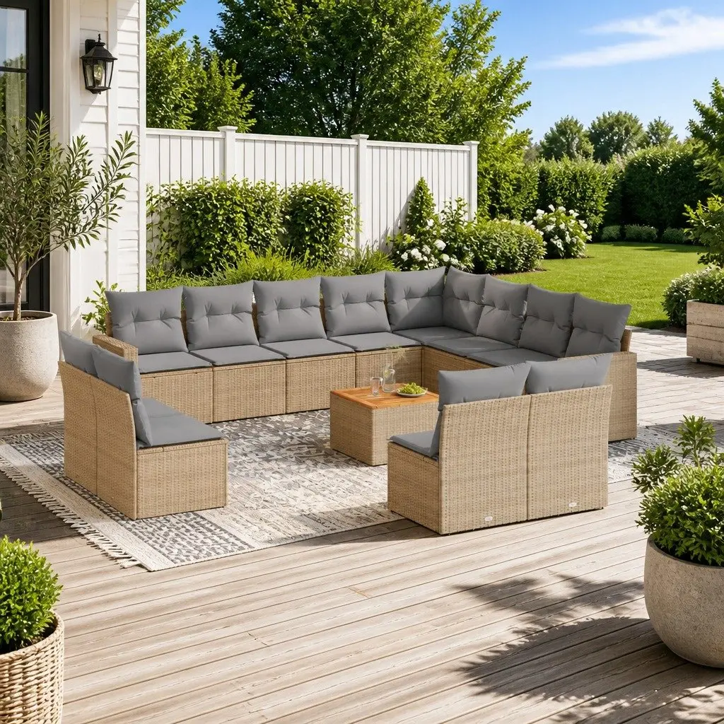 Garden Sofa Set 13 Piece Outdoor Furniture Beige Poly Rattan Patio Lounge