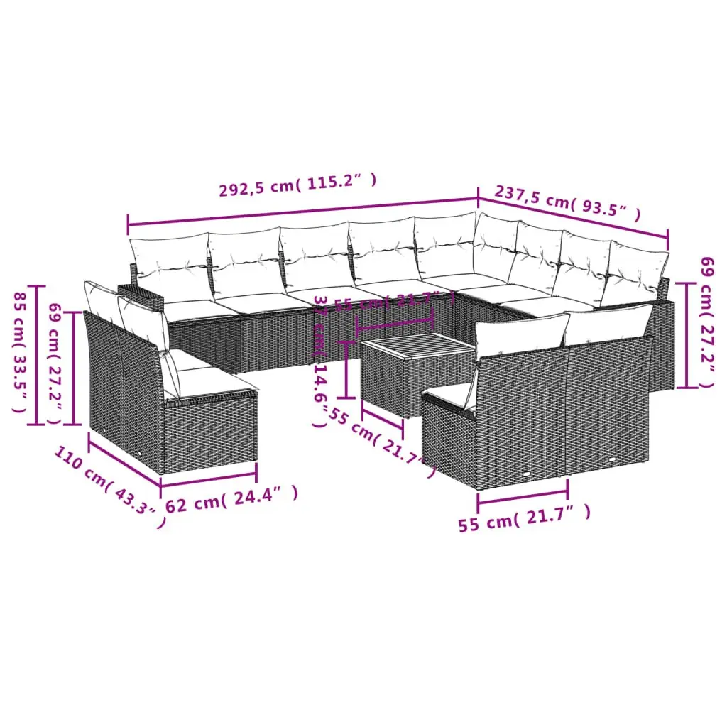Garden Sofa Set 13 Piece Outdoor Furniture Beige Poly Rattan Patio Lounge
