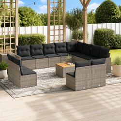 Garden Sofa Set 13 Piece Outdoor Furniture Grey Poly Rattan Patio Lounge Seating