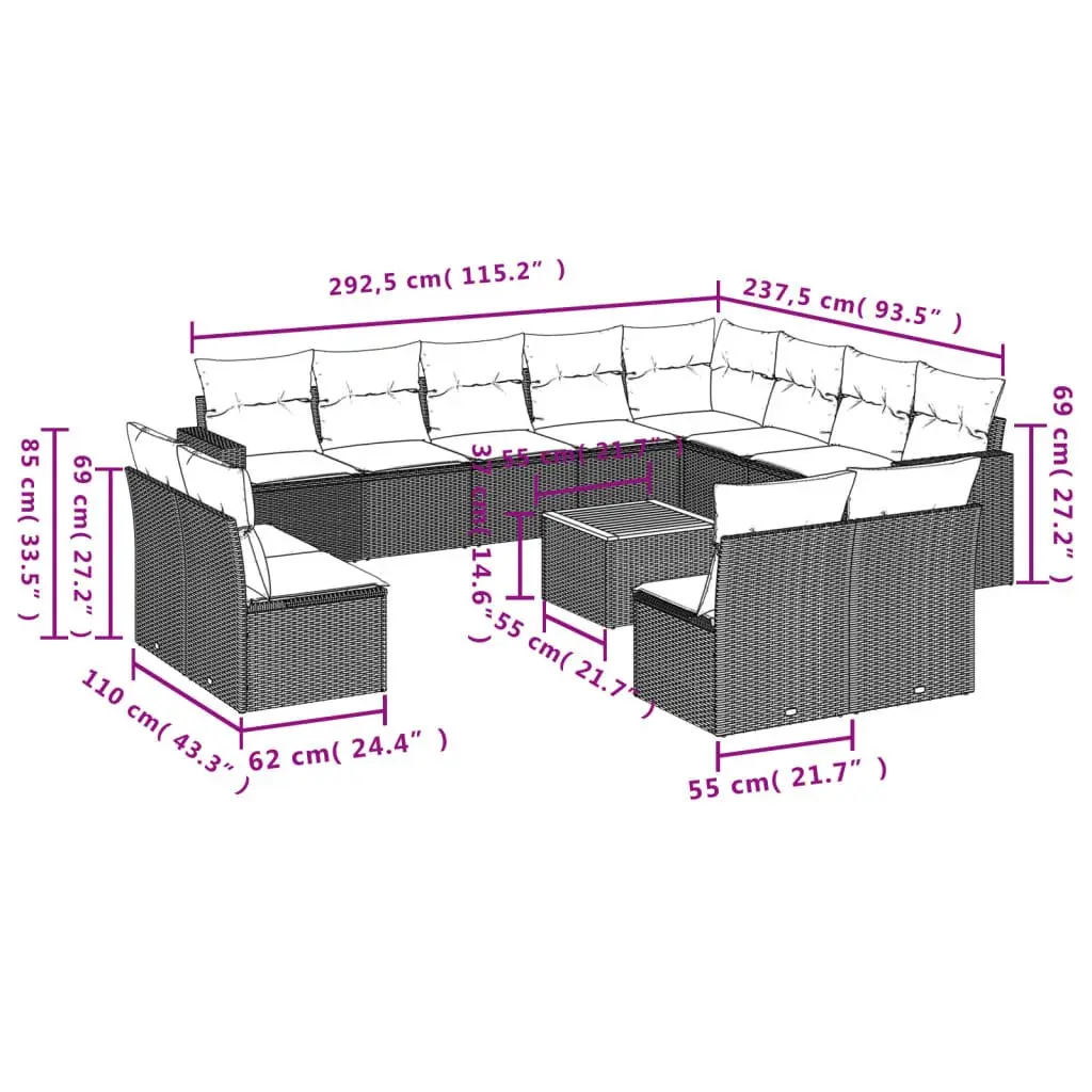 Garden Sofa Set 13 Piece Outdoor Furniture Grey Poly Rattan Patio Lounge Seating