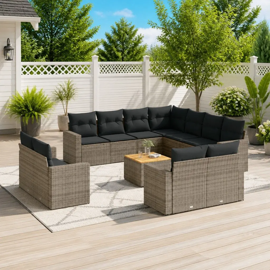 Garden Sofa Set 12 Piece Outdoor Furniture Grey Poly Rattan Patio Modular Lounge