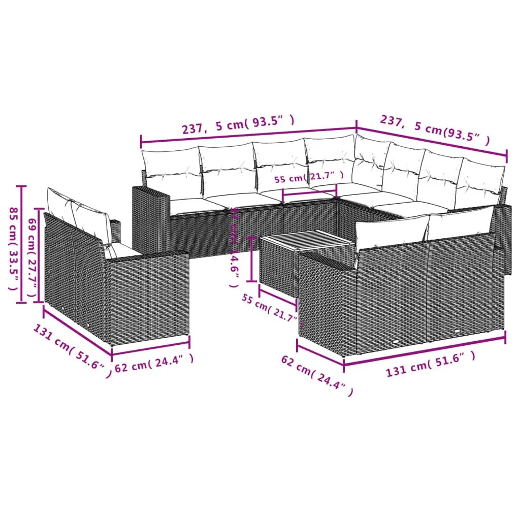 Garden Sofa Set 12 Piece Outdoor Furniture Grey Poly Rattan Patio Modular Lounge