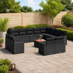 Garden Sofa Set 13 Piece Outdoor Furniture Patio Lounge Black Poly Rattan