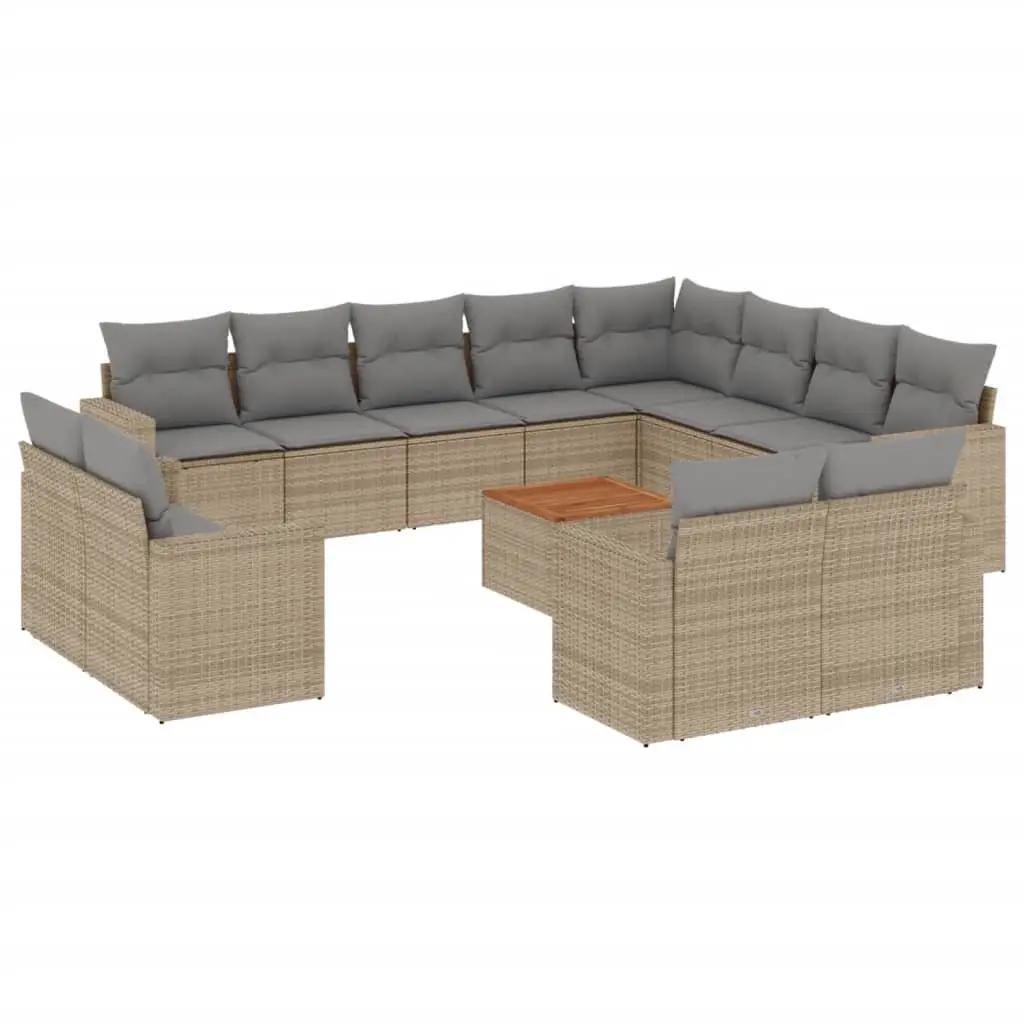 Garden Sofa Set 13 Piece Outdoor Furniture Beige Poly Rattan Patio Seating with