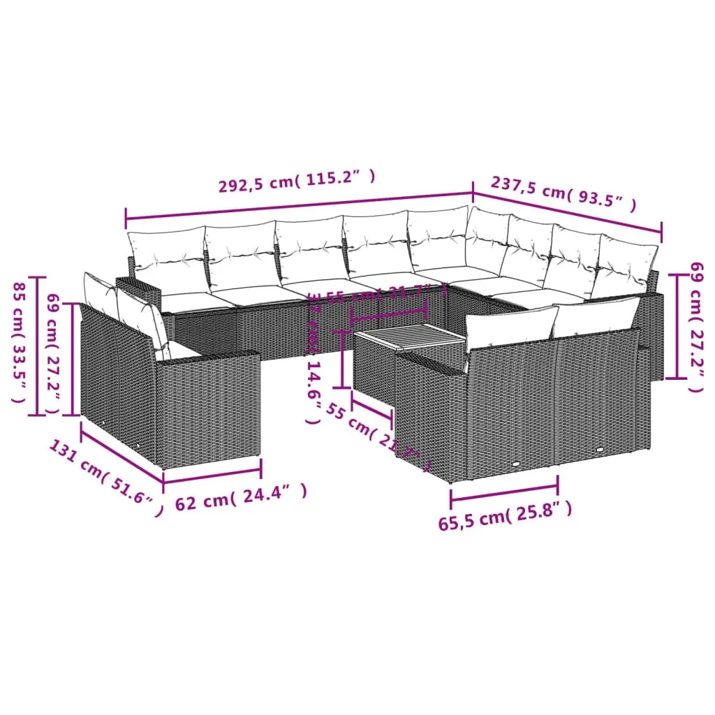 Garden Sofa Set 13 Piece Outdoor Furniture Beige Poly Rattan Patio Seating with