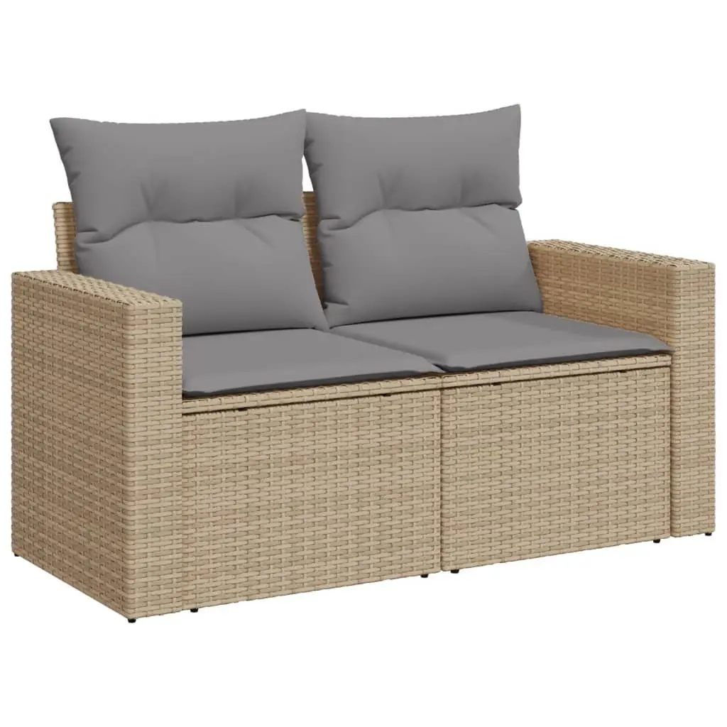 Garden Sofa Set 14 Piece Outdoor Furniture Patio Sectional Beige Poly Rattan