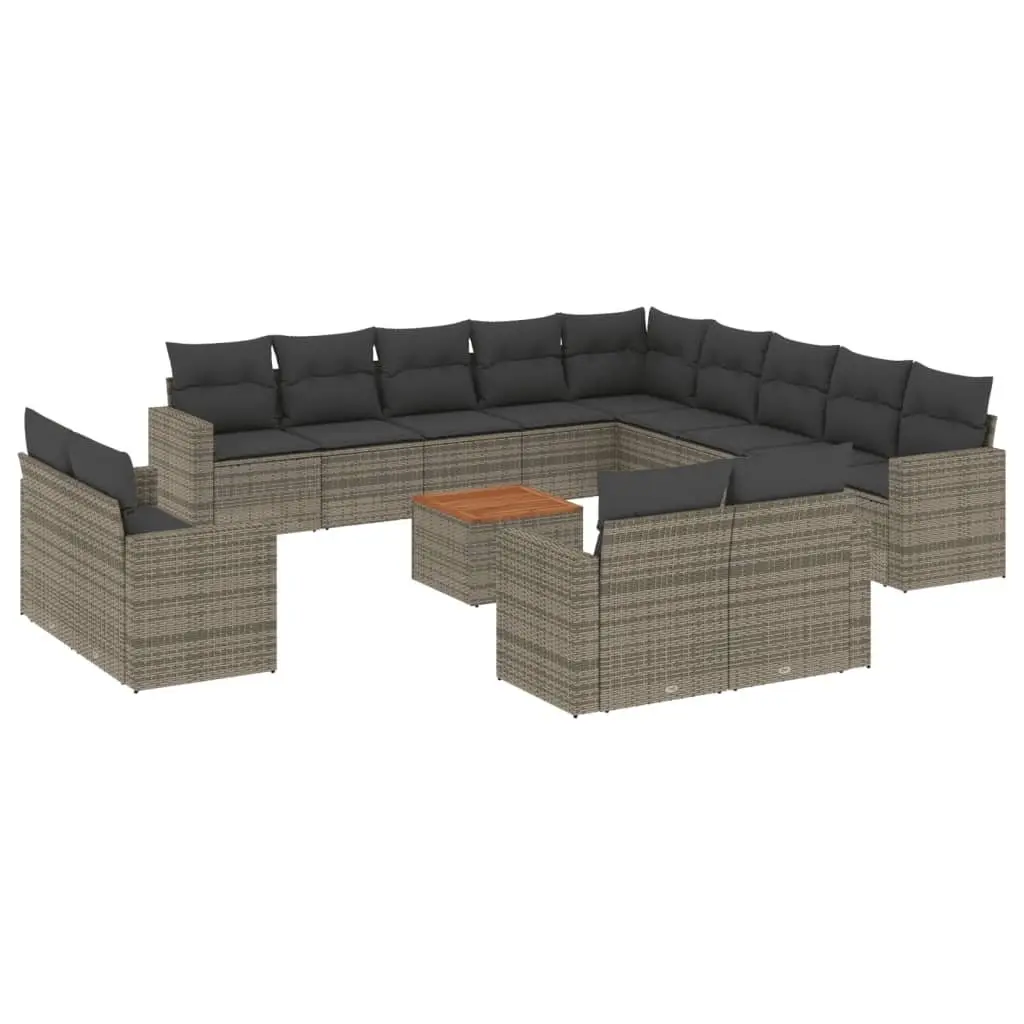 Garden Sofa Set 14 Piece Grey Poly Rattan Outdoor Furniture with Storage