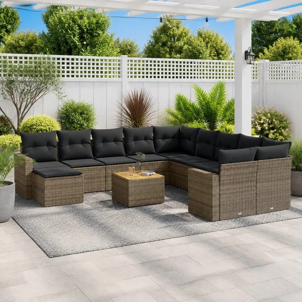 Garden Sofa Set 12 Piece Outdoor Furniture Grey Poly Rattan Modular Patio Lounge