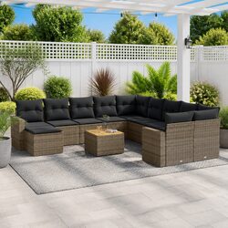 Garden Sofa Set 12 Piece Outdoor Furniture Grey Poly Rattan Modular Patio Lounge