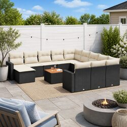 Friendly 13 Piece Black Garden Sofa Set for You