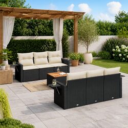 7 Piece Garden Sofa Set with Storage Cushions Black Poly Rattan Outdoor