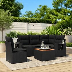 6 Piece Garden Sofa Set Outdoor Patio Furniture with Cushions Black Poly Rattan