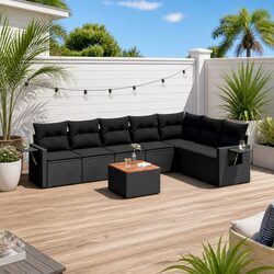Garden Sofa Set 8 Piece Outdoor Furniture Black Poly Rattan Modular Patio Lounge
