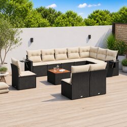 Garden Sofa Set 11 Piece Black Outdoor Furniture Patio Lounge Rattan Modular