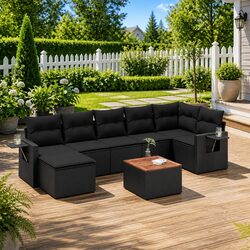 Garden Sofa Set 8 Piece Outdoor Furniture Black Poly Rattan Modular Patio