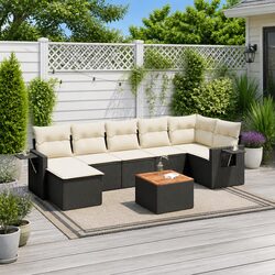 Garden Sofa Set 8 Piece Outdoor Furniture Black Poly Rattan with Cushions