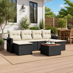 Garden Sofa Set 7 Piece Outdoor Furniture Black Poly Rattan Patio Lounge