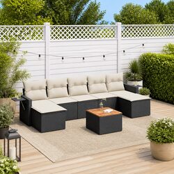 8 Piece Outdoor Garden Sofa Set with Storage Cushions Black Poly Rattan Patio