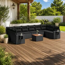 11 Piece Garden Sofa Set with Cushions Storage Black Outdoor Furniture Patio