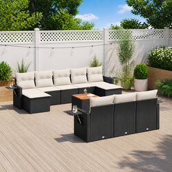 11 Piece Outdoor Garden Sofa Set with Storage Cushions Black Poly Rattan Patio