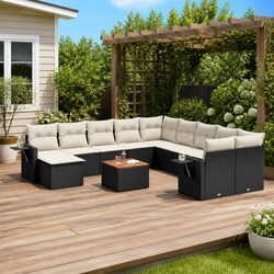 Garden Sofa Set 12 Piece Outdoor Furniture Black Poly Rattan Modular Patio