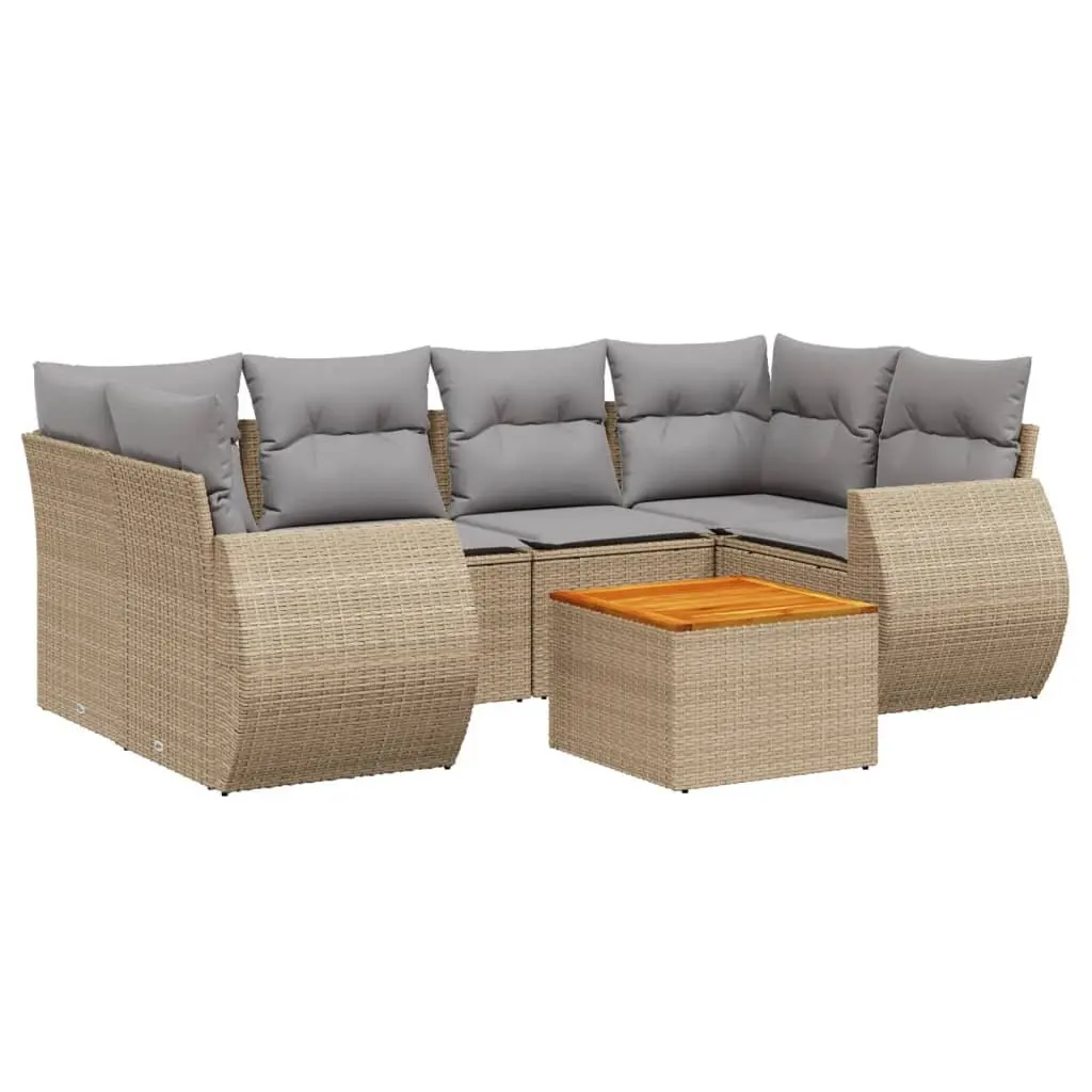 Garden Sofa Set 7 Piece Outdoor Furniture Beige Poly Rattan Patio Seating