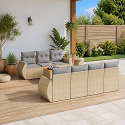Garden Sofa Set 8 Piece Outdoor Furniture Beige Cushions Patio Sectional