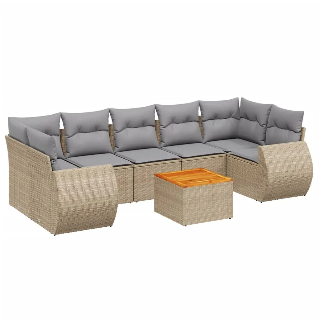 Garden Sofa Set 8 Piece Outdoor Furniture Beige Poly Rattan Patio Seating