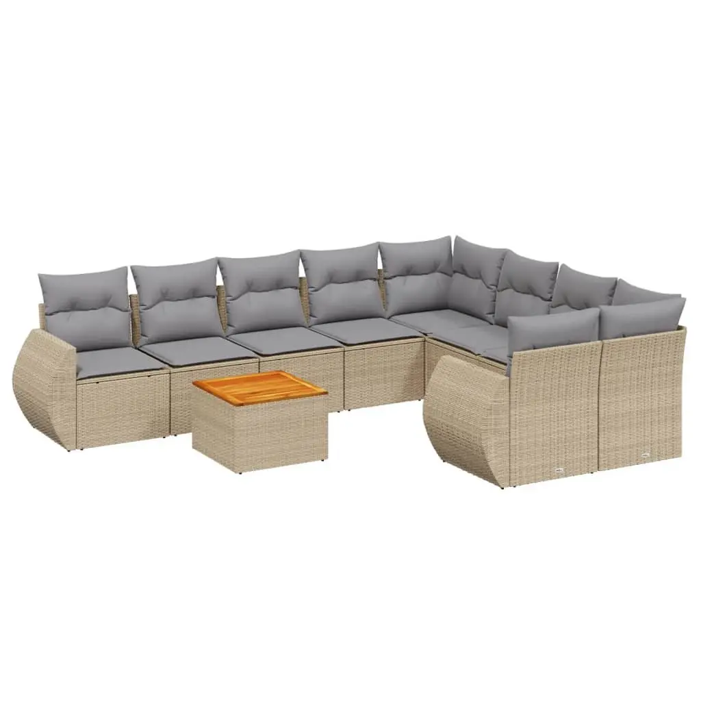 9 Piece Garden Sofa Set with Storage Cushions Beige Rattan Patio Furniture