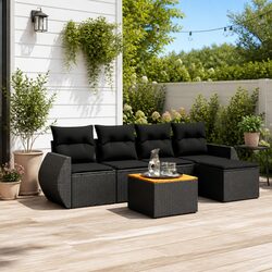 6 Piece Garden Sofa Set Outdoor Furniture Black Poly Rattan with Storage