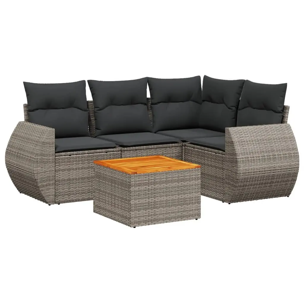 5 Piece Outdoor Garden Sofa Set Grey Poly Rattan with Cushions