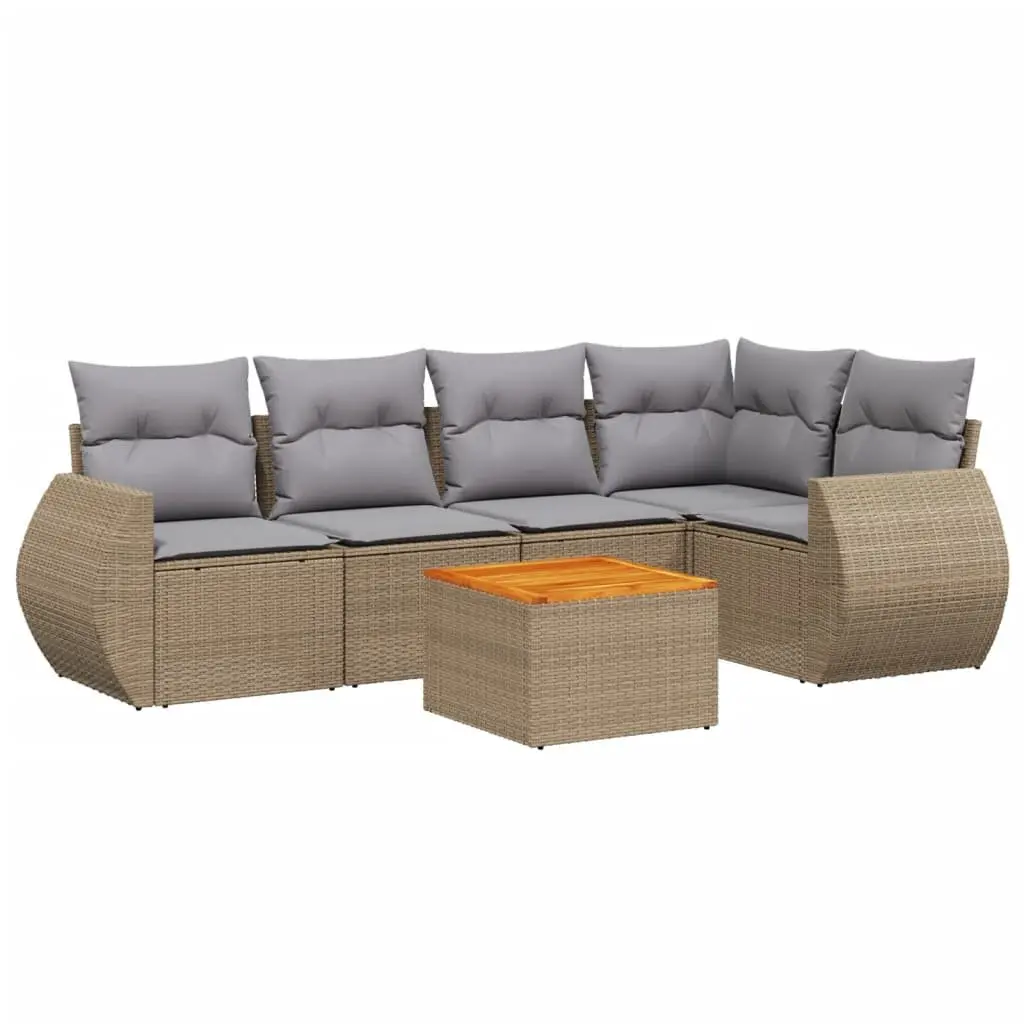 Garden Sofa Set Modular 6 Piece Beige PE Rattan with Cushions