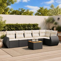 Garden Sofa Set 7 Piece Outdoor Furniture Black Poly Rattan Patio Sectional