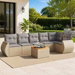 Friendly 7-Piece Outdoor Sofa Set with Beige Cushions