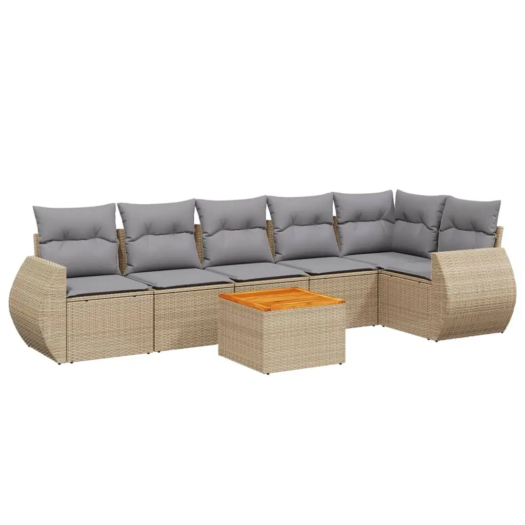 Garden Sofa Set 7 Piece Outdoor Furniture Patio Sectional Beige Cushions Poly