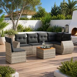 Garden Sofa Set 7 Piece Outdoor Furniture Grey Poly Rattan Modular Patio Seating