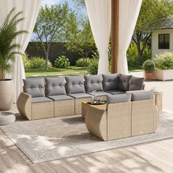 Garden Sofa Set 9 Piece Outdoor Furniture Beige Poly Rattan Patio Lounge Seating