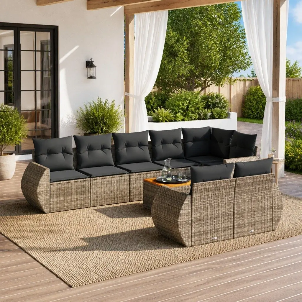Garden Sofa Set 9 Piece Outdoor Furniture Grey Poly Rattan Modular Patio Seating