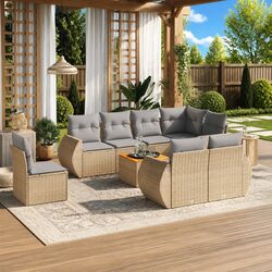 Garden Sofa Set 9 Piece Outdoor Furniture Beige Poly Rattan Patio Seating with