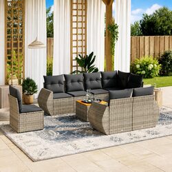 Garden Sofa Set 9 Piece Outdoor Furniture Grey Poly Rattan Modular Patio Seating