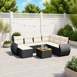 Garden Sofa Set 8 Piece Outdoor Furniture with Cushions Black Rattan Patio
