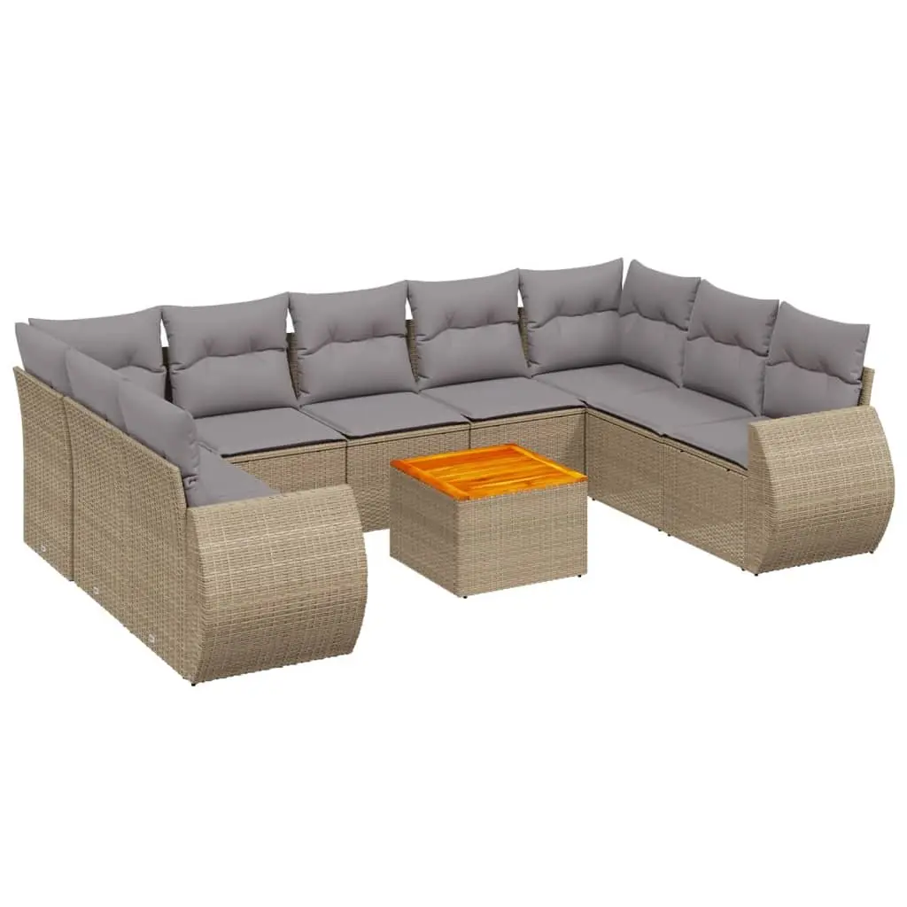 Garden Sofa Set 10 Piece Outdoor Furniture Patio Beige Poly Rattan Modular