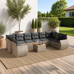 Versatile Grey Garden Sofa Set – 11 Pieces for Outdoor Fun