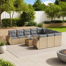 Garden Sofa Set 11 Piece Outdoor Furniture Patio Beige Rattan Modular Sectional