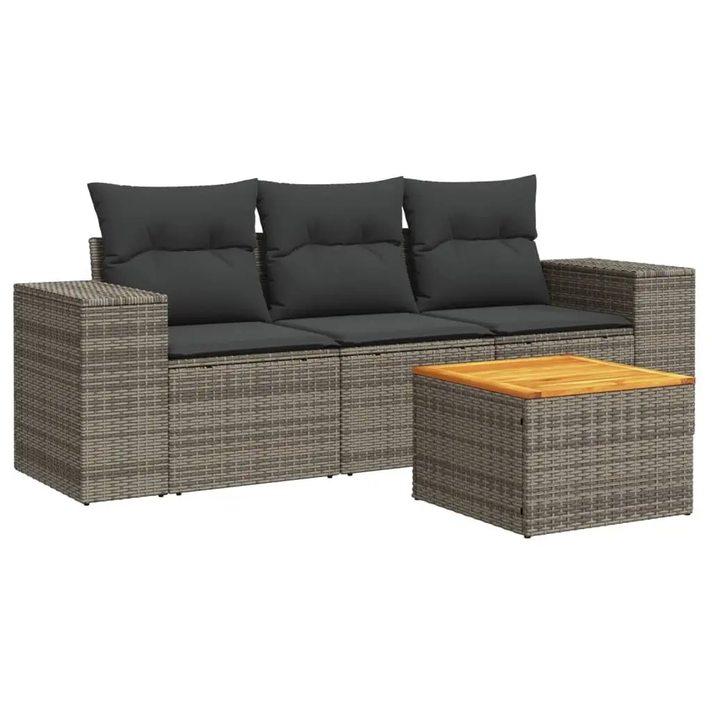 Garden Sofa Set 4 Piece Outdoor Furniture Grey Poly Rattan Modular Patio Seating