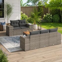 Garden Sofa Set 6 Piece Grey Poly Rattan Outdoor Furniture Patio Seating