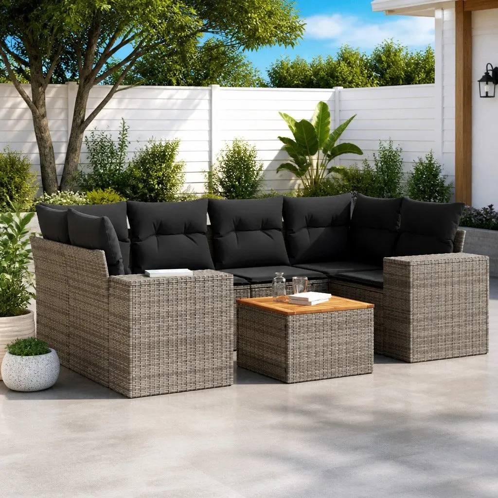 Garden Sofa Set 7 Piece Outdoor Furniture Grey Poly Rattan Patio Lounge with