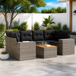 Friendly 7 Piece Grey Garden Sofa Set for Relaxation