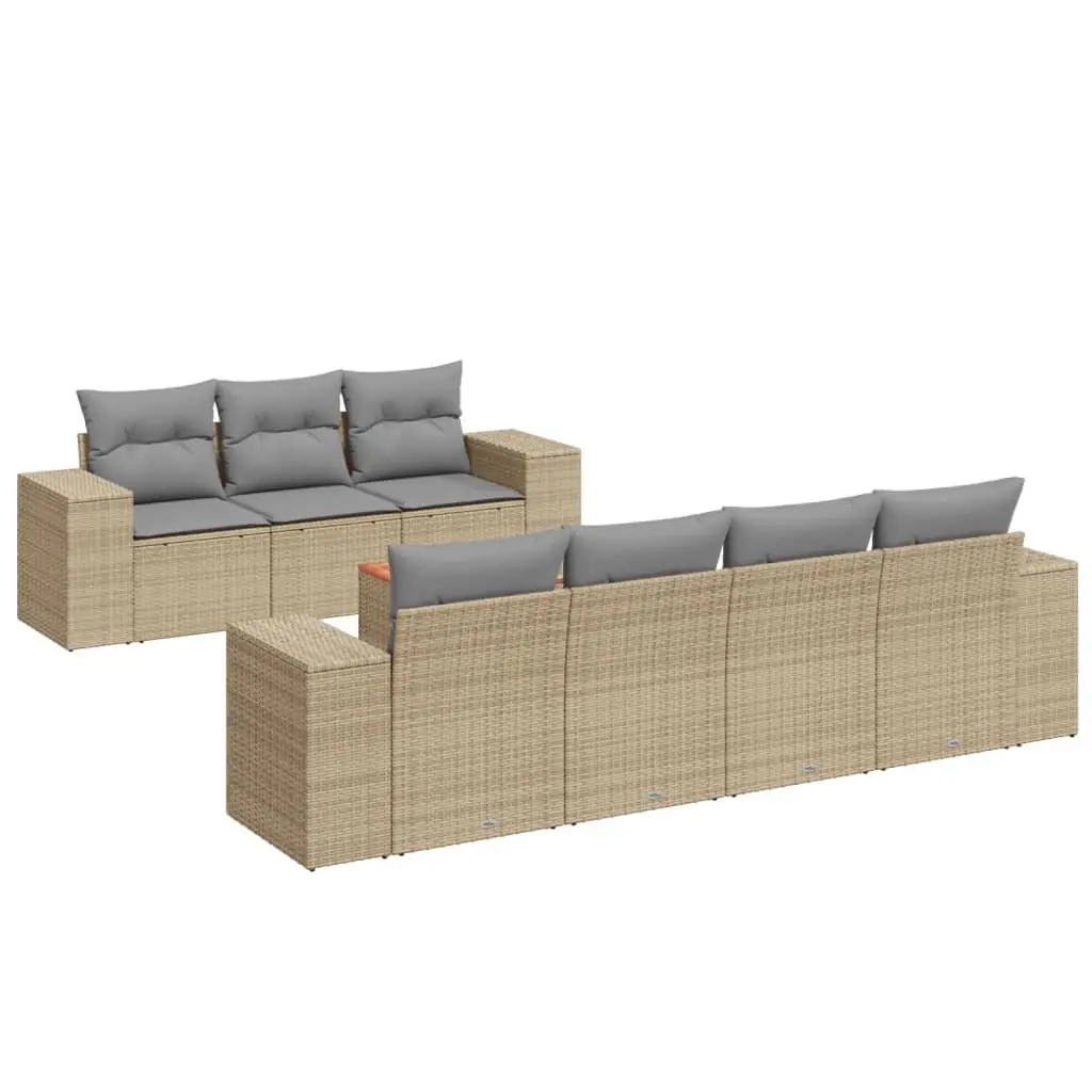 Garden Sofa Set 8 Piece Outdoor Furniture Beige Poly Rattan Patio Sectional