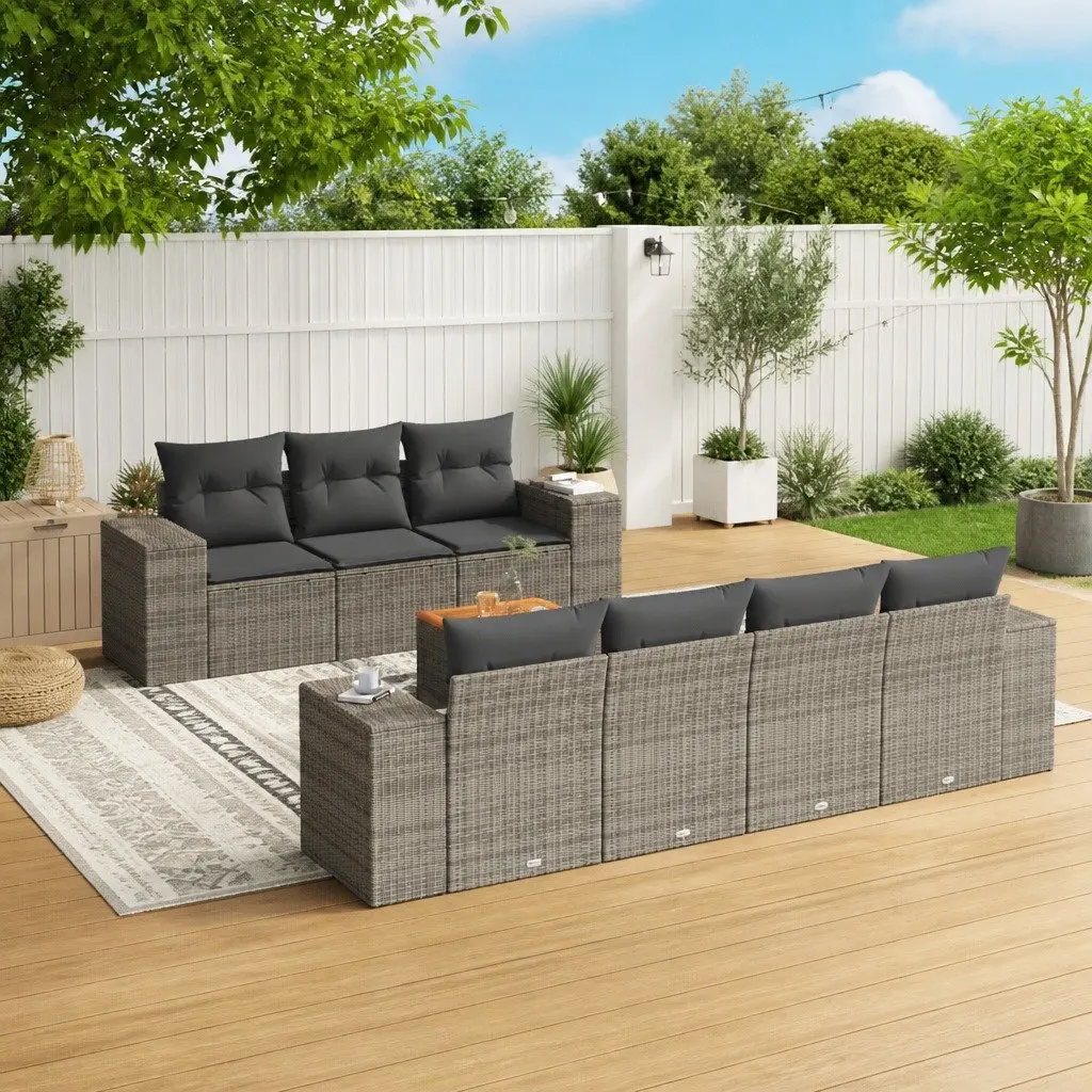 Modular Outdoor Sofa Set 8 Piece Grey PE Rattan with Cushions and Storage Function